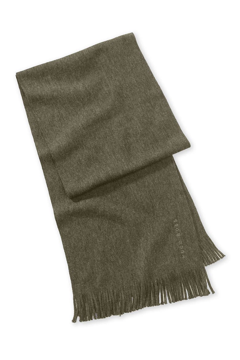 HUGO BOSS 'Albas' Wool Scarf, Main, color, DARK BROWN