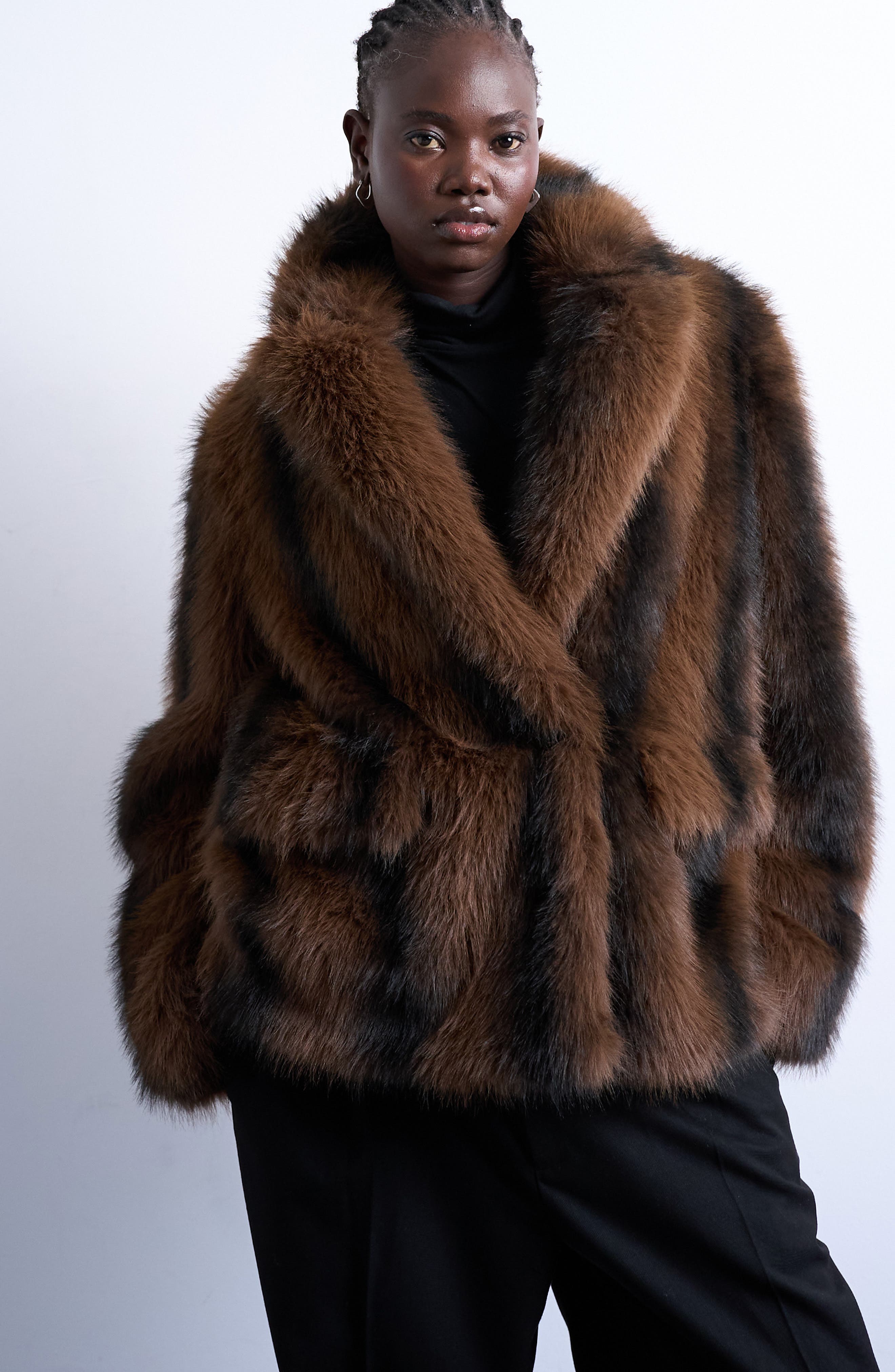 Topshop Stripe Faux Fur Jacket