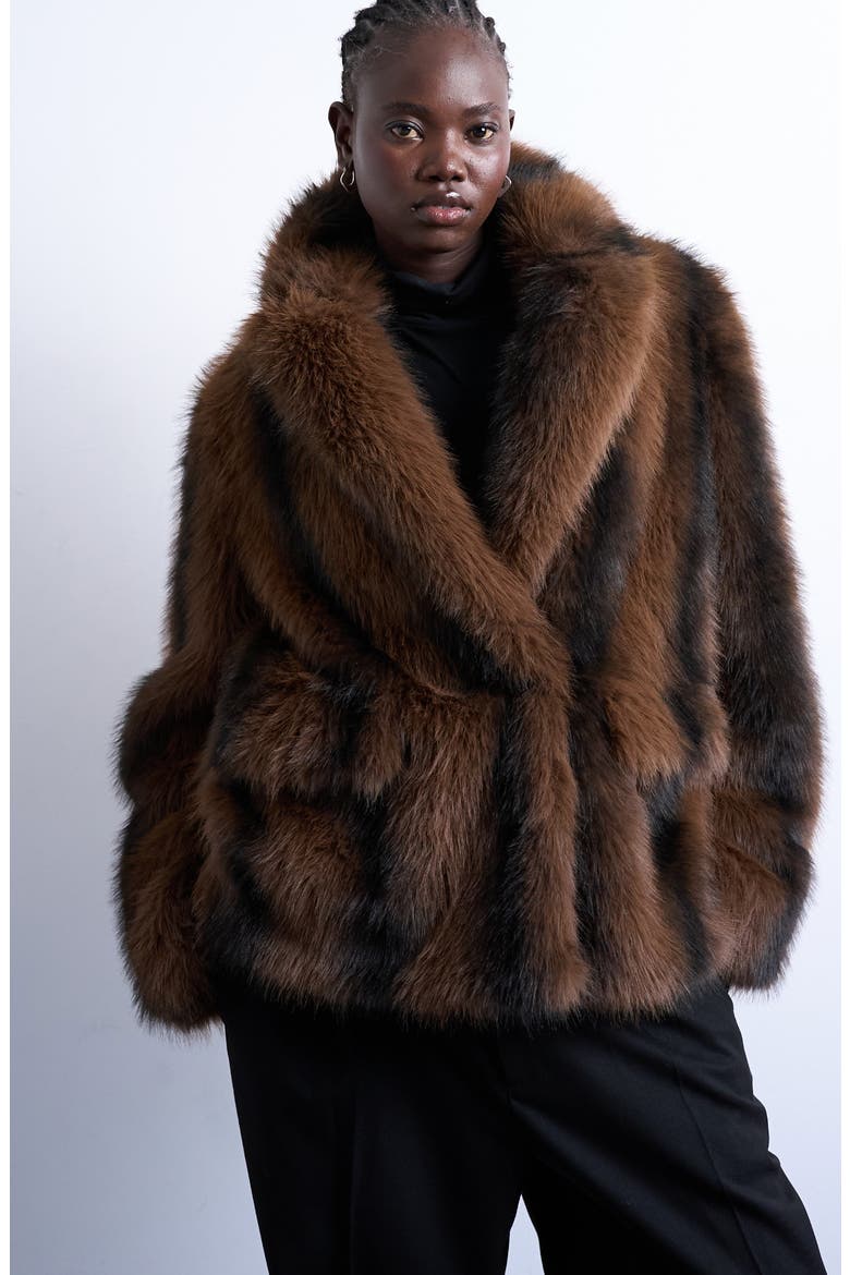 Stripe Faux Fur Jacket, Main, color, BROWN