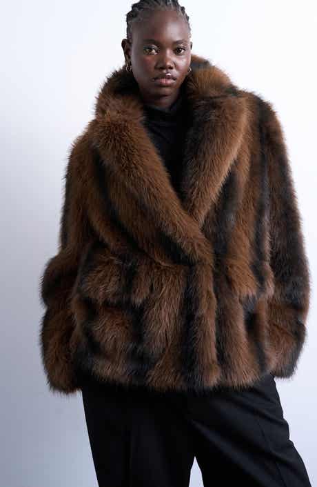 Topshop Stripe Faux Fur Jacket