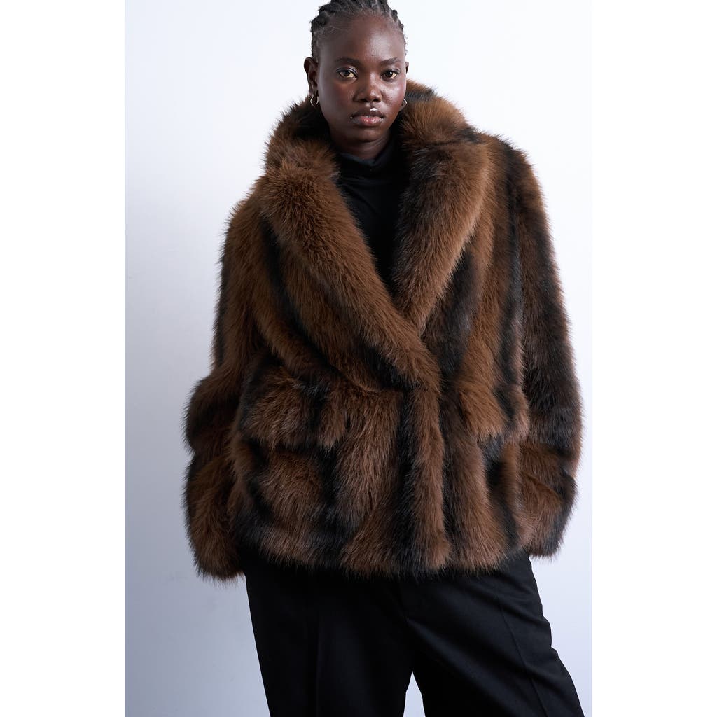 Topshop Faux Fur Boxy Blazer Coat In Brown