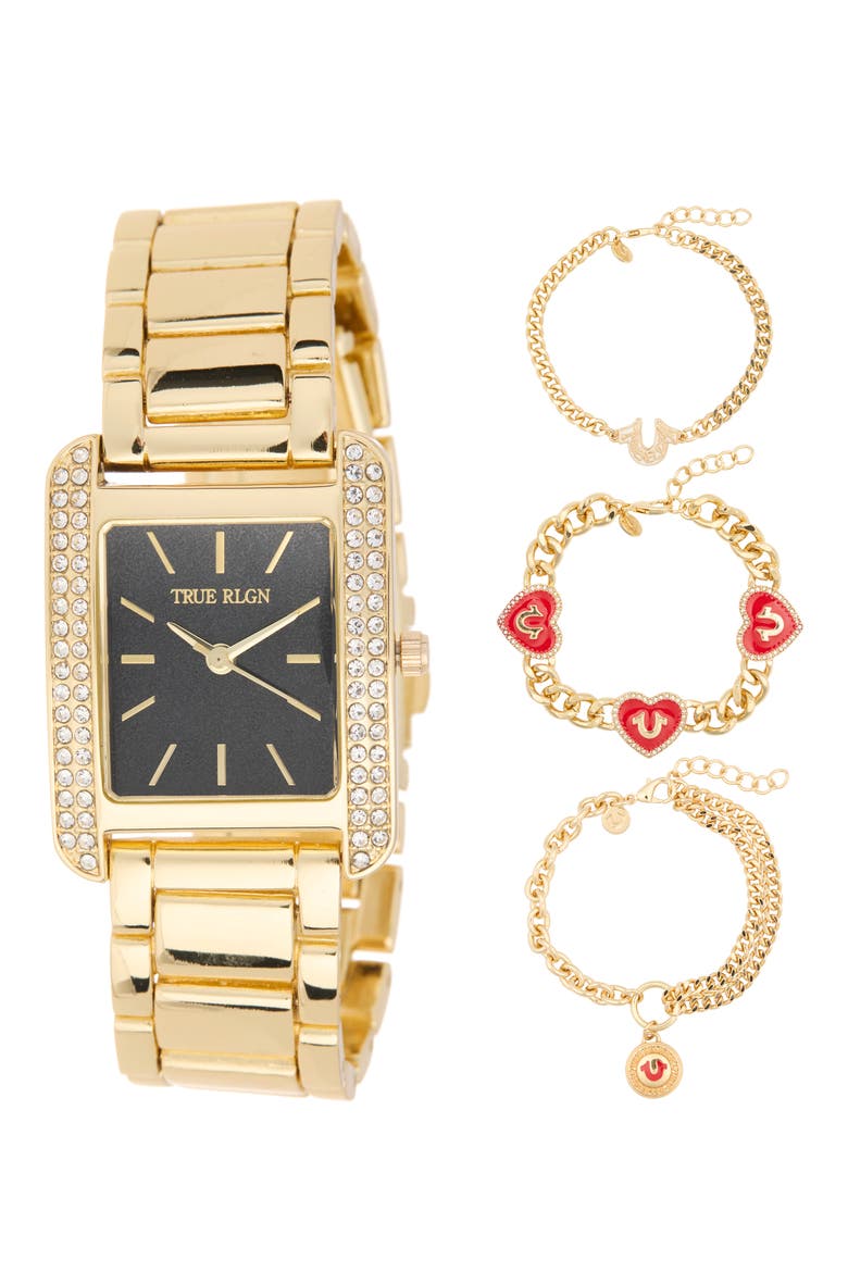 4-Piece Tank Bracelet Watch & Bracelet Set, Main, color, GOLD