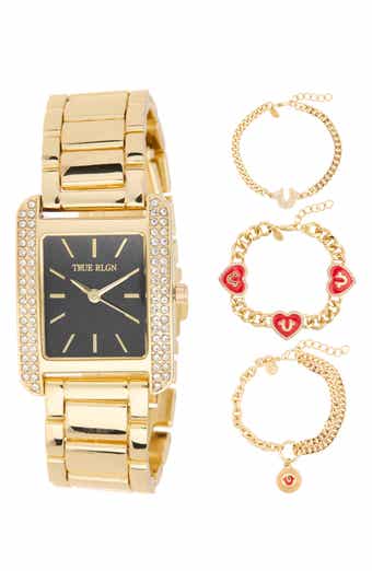 True Religion 4-Piece Tank Bracelet Watch & Bracelet Set