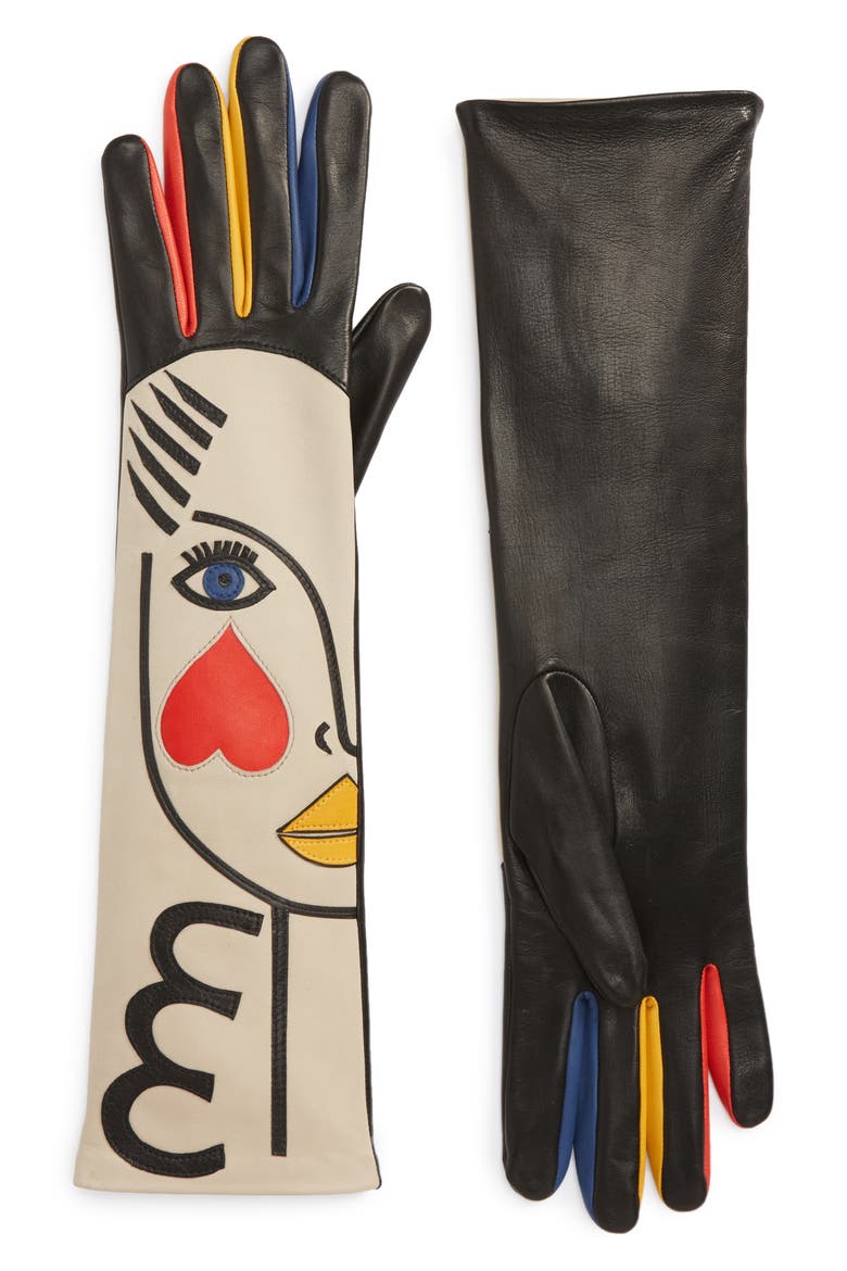 Double Moi Lambskin Leather Gloves, Main, color, RED MULTI