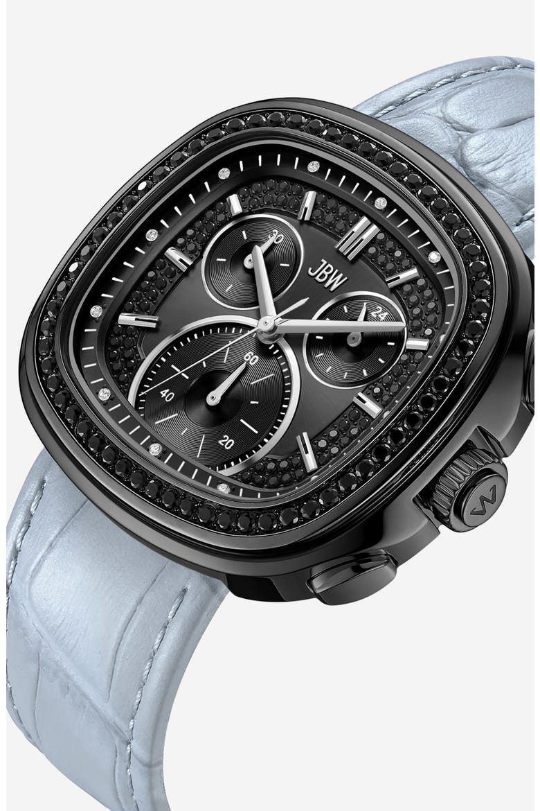 Coast Chronograph Leather Strap Watch, 22mm x 42mm, Alternate, color, BLACK/ BLUE