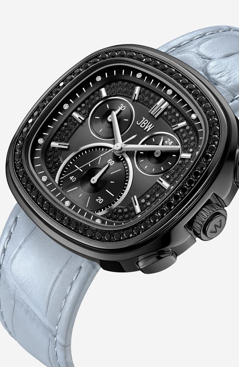 JBW Coast Chronograph Leather Strap Watch, 22mm x 42mm, Alternate, color, Black/ Blue