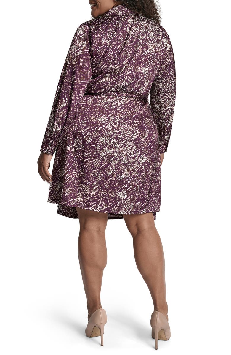 DKNY Long Sleeve Wrap Shirtdress, Alternate, color, Damson Mlt