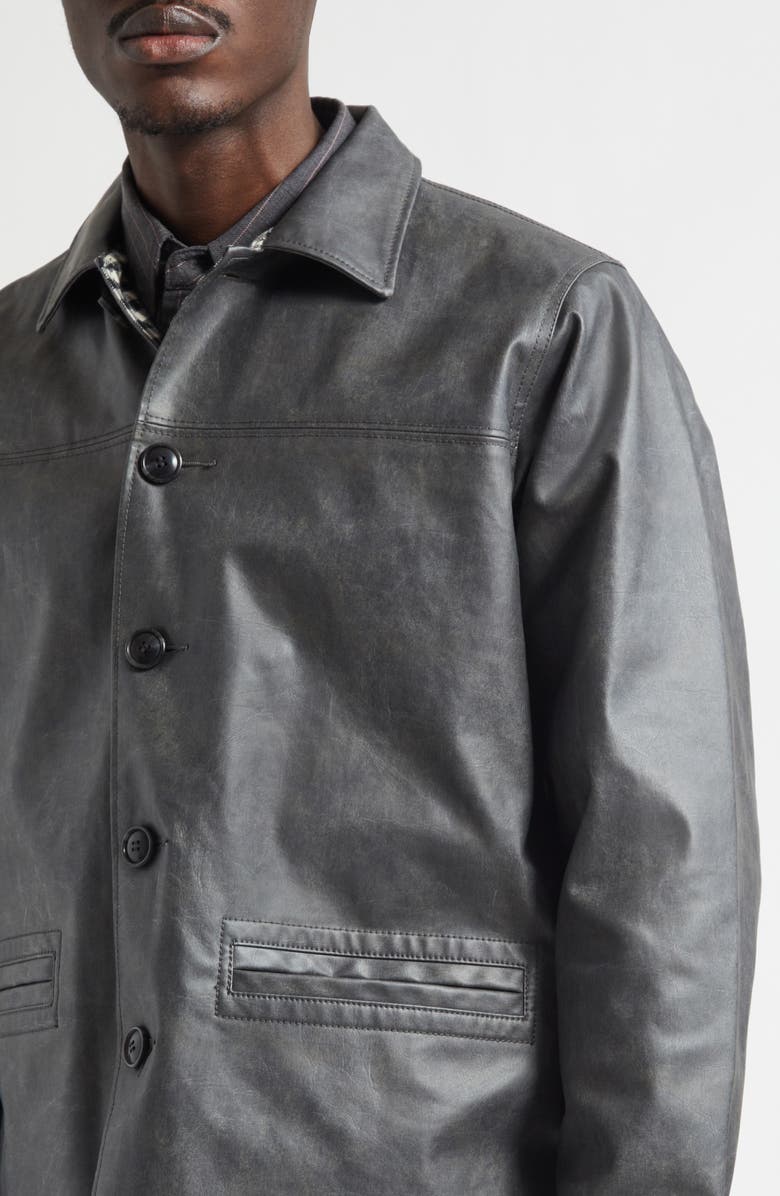 BEAMS Aged Faux Leather Car Coat, Alternate, color, Black