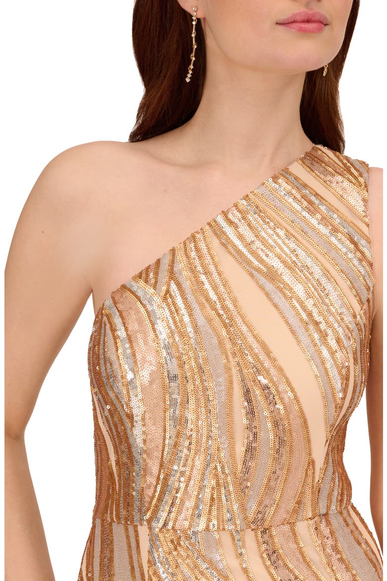 Sequin One-Shoulder Gown, Alternate, color, CHAMPAGNE/ GOLD MULTI