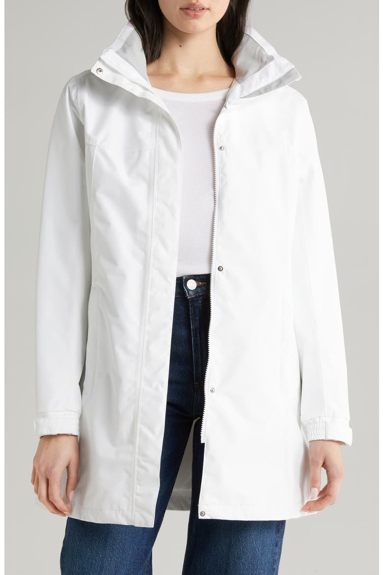 Aden Waterproof Hooded Longline Rain Jacket, Main, color, WHITE