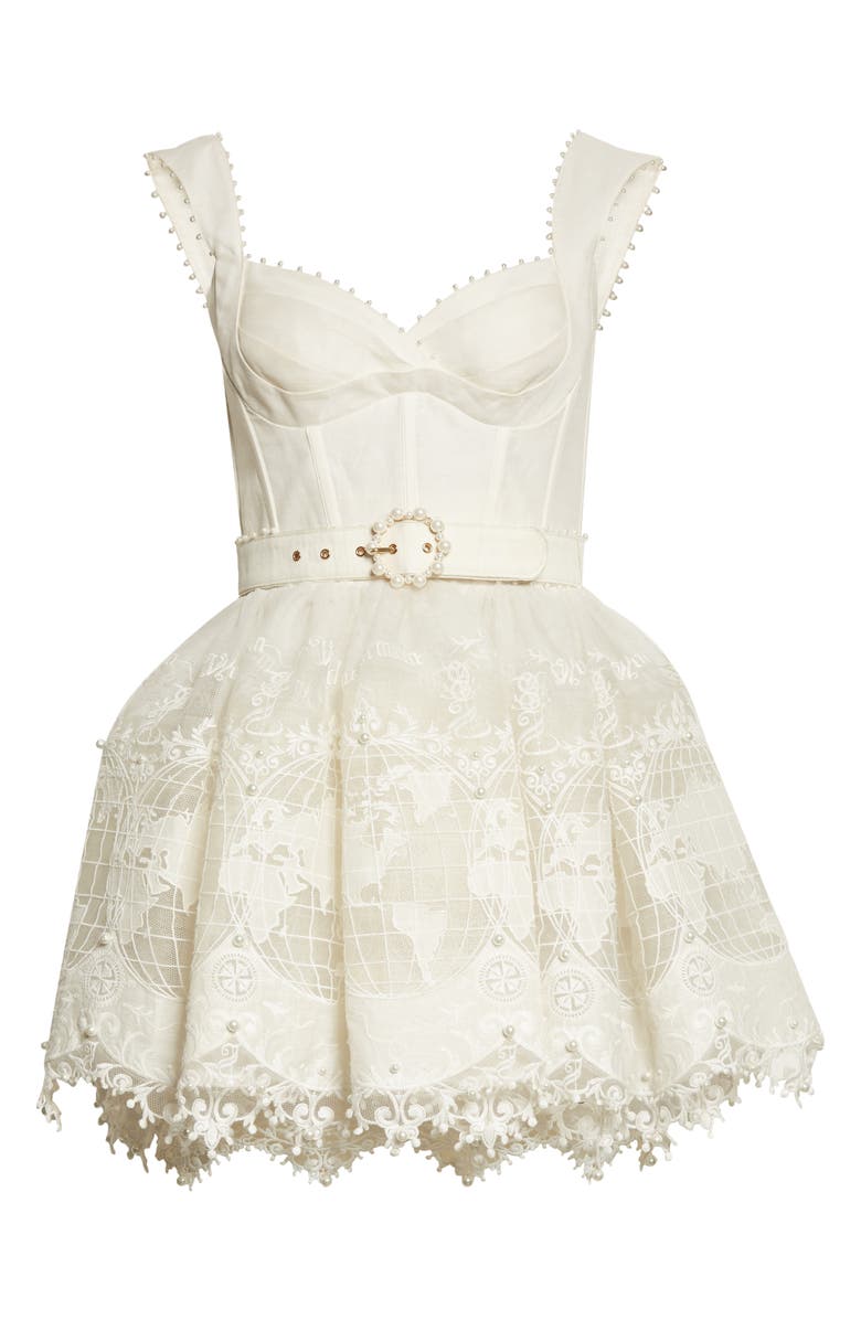 Zimmermann High Tide Embroidered Linen & Silk Bustier Minidress, Alternate, color, 