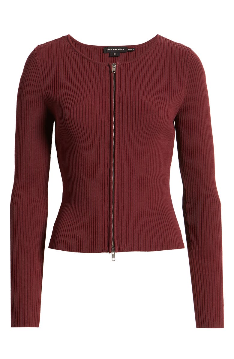 Good American Virgo Rib Zip Cardigan, Alternate, color, Oxblood002
