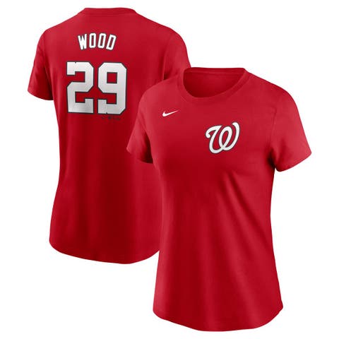 Women's Nike James Wood Red Washington Nationals Fuse Name & Number T-Shirt