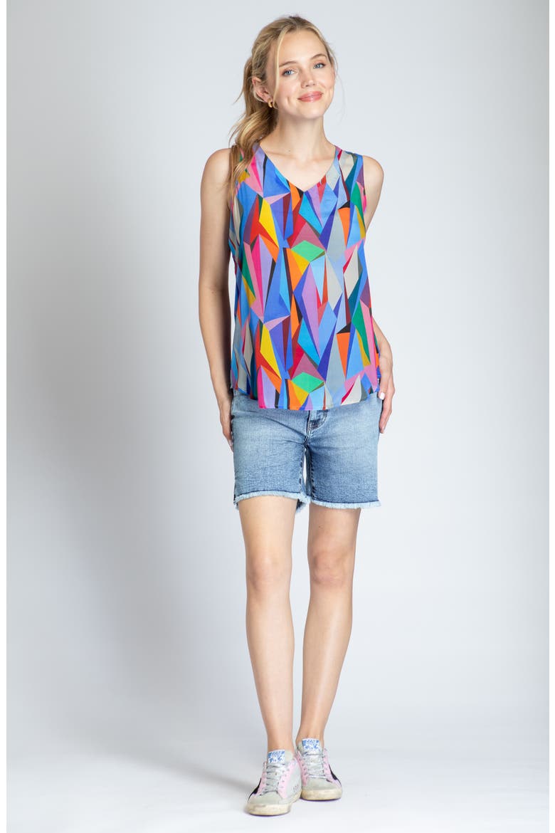 Print V-Neck Tank, Alternate, color, BLUE MULTI