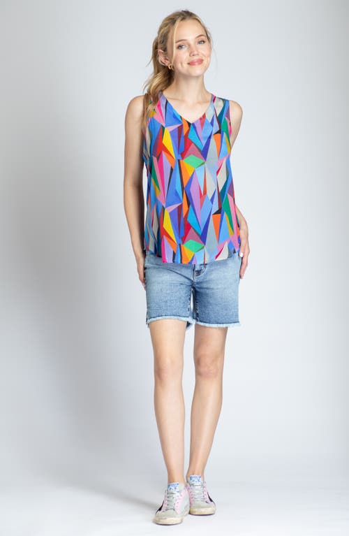 Apny Print V-neck Tank In Blue Multi
