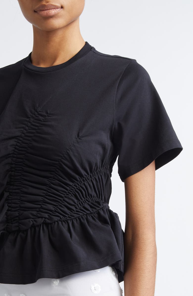 Cecilie Bahnsen Ace Smocked Jersey Peplum T-Shirt, Alternate, color, Black