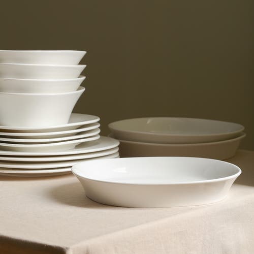 Stone Lain Quadro Porcelain 4-piece Pasta Bowl Set In White