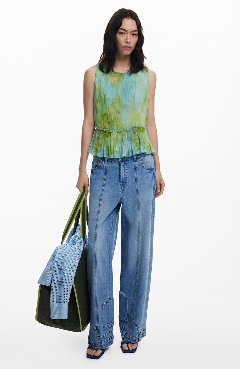 Desigual Pleated Sleeveless Peplum Top, Alternate, color, Water Green