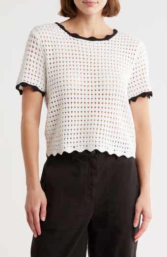 INTERNATIONAL DESIGNER Short Sleeve Open Stitch Sweater