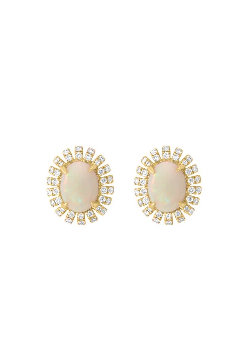 14K Yellow Gold Opal Diamond Halo Stud Earrings, Main, color, 14K Gold