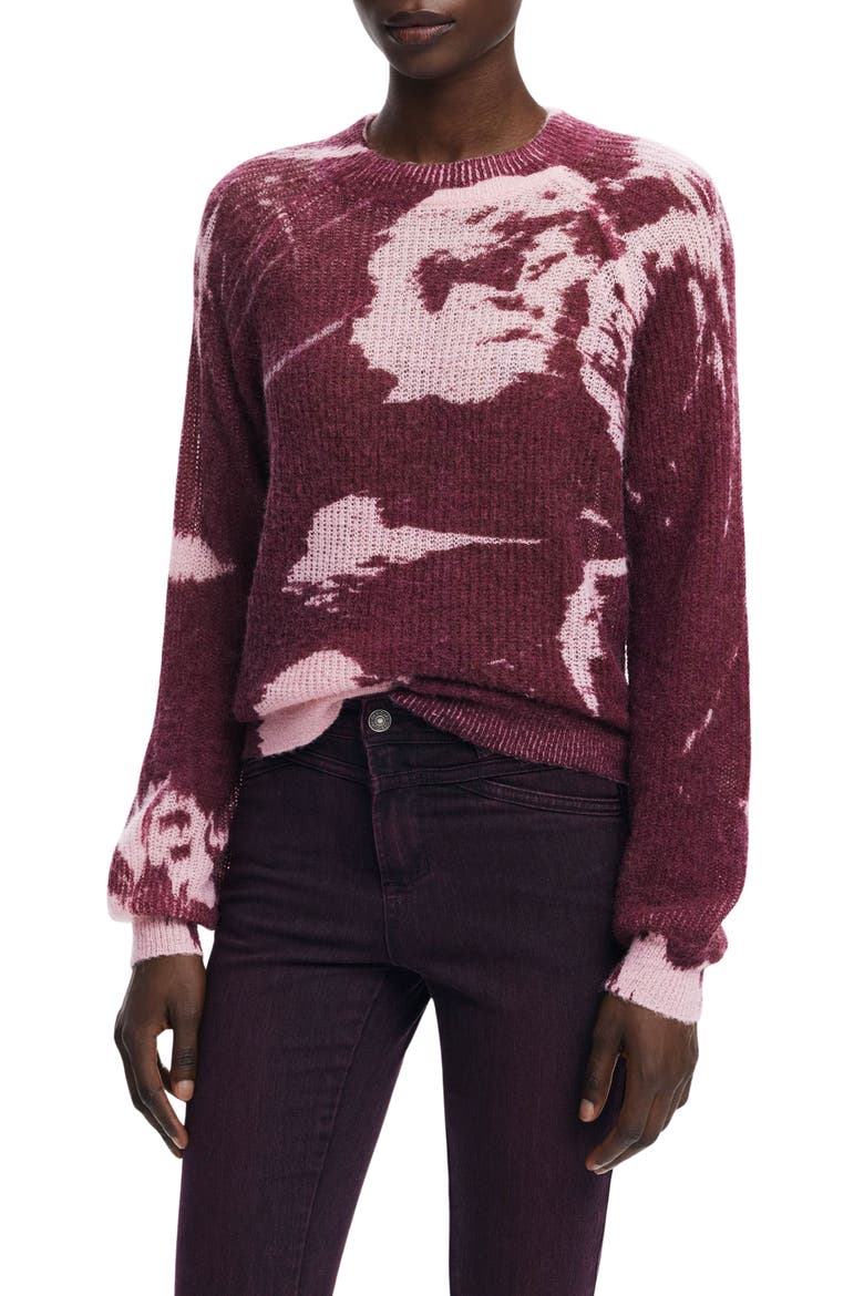 Abstract Print Crewneck Sweater, Main, color, DARK PURPLE