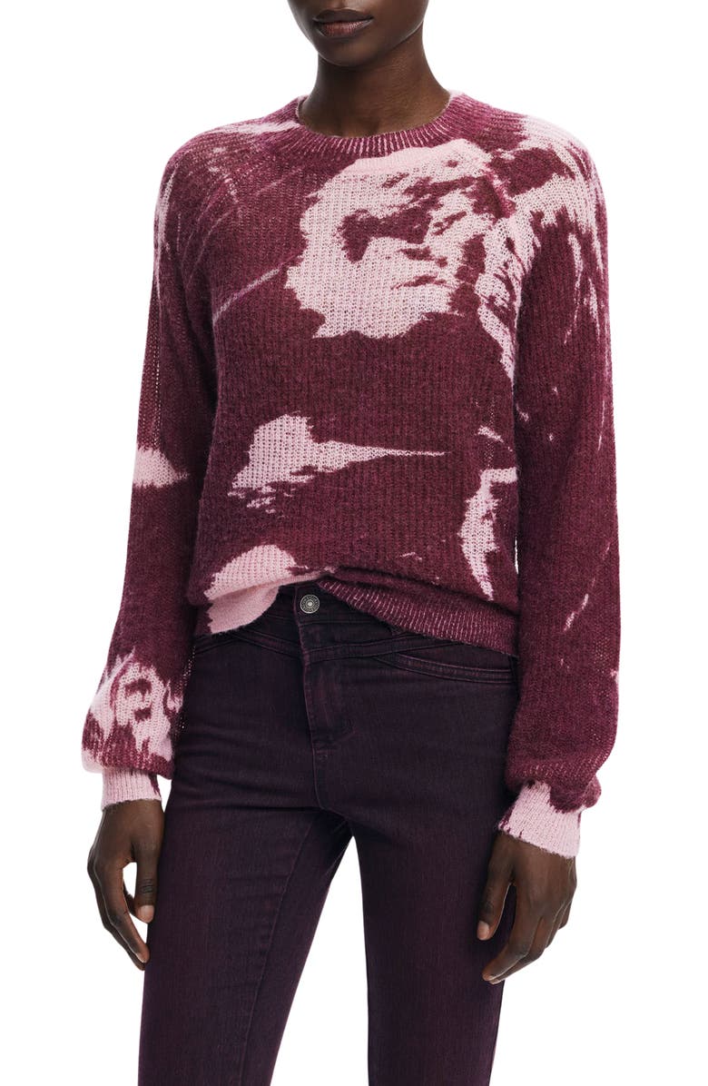 Desigual Abstract Print Crewneck Sweater, Main, color, Dark Purple