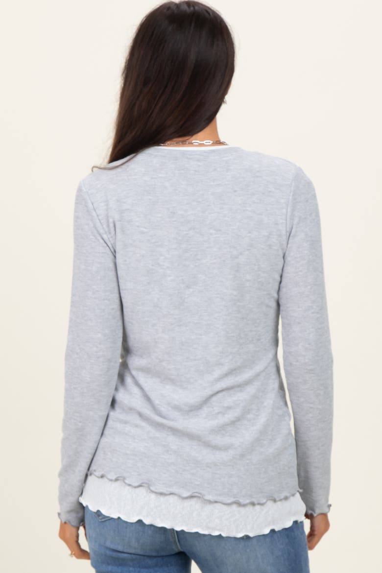 Ribbed Long Sleeve Twofer Top, Alternate, color, Heather Grey