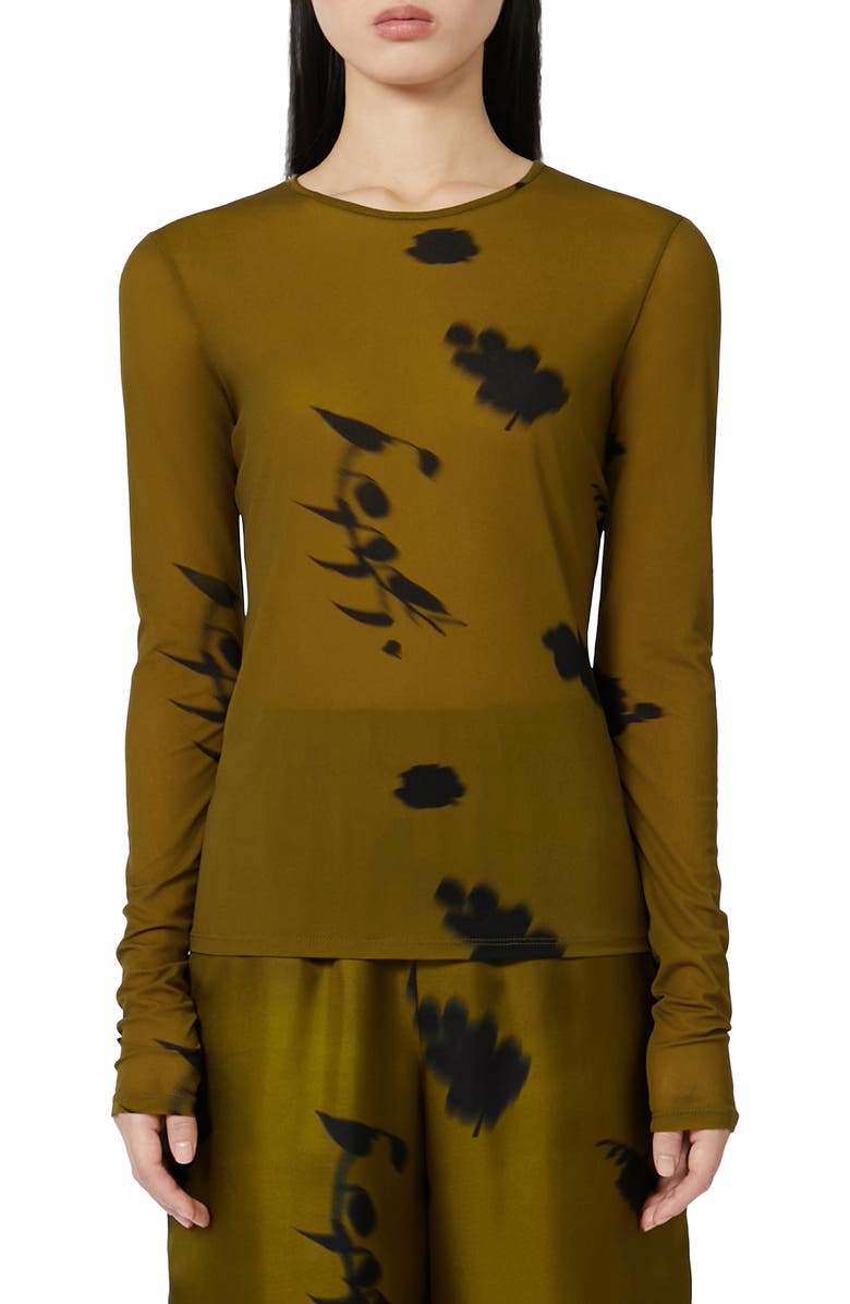 MM by Max Mara Effetto Floral Print Long Sleeve Shirt, Main, color, Olive Green