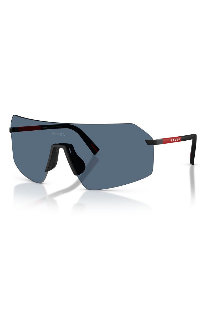 Prada Linea Rossa 136mm Shield Sunglasses, Alternate, color, Black / Dark Blue