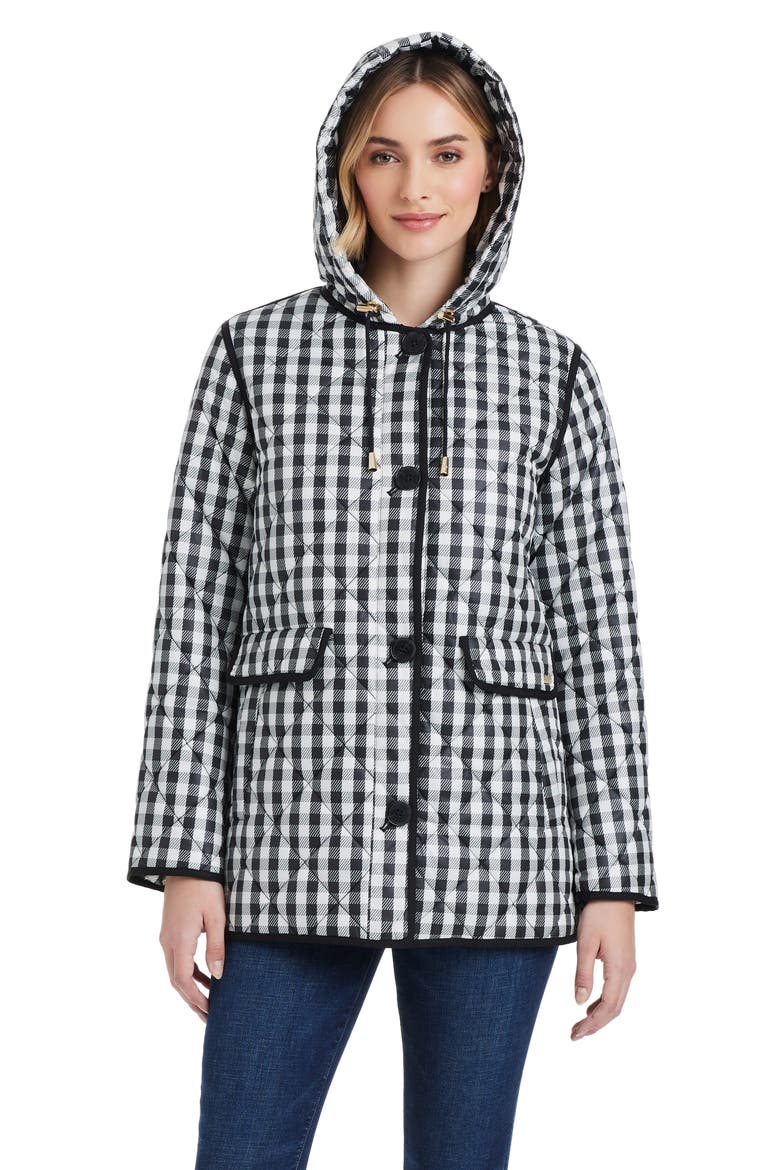 spade flower water resistant gingham quilted jacket, Alternate, color, GINGHAM FIELD SMALL