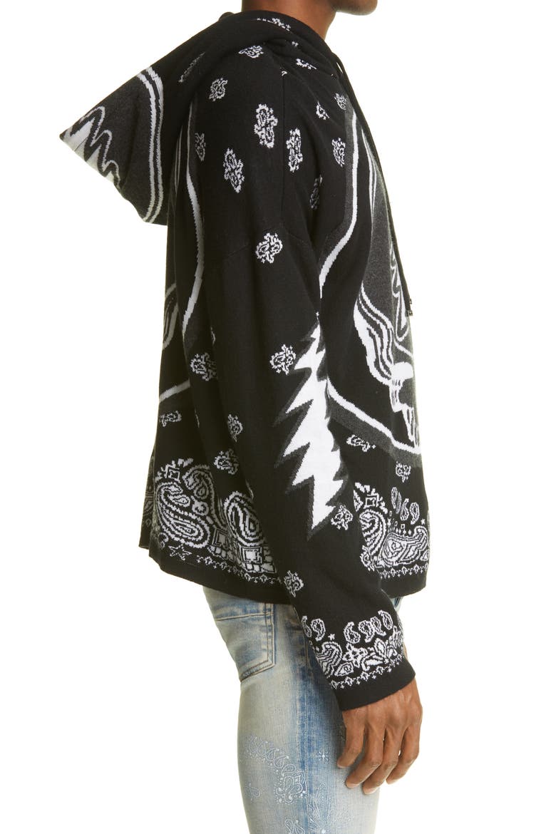 Grateful Dead Skull Cashmere Blend Jacquard Graphic Hoodie, Alternate, color, BLACK