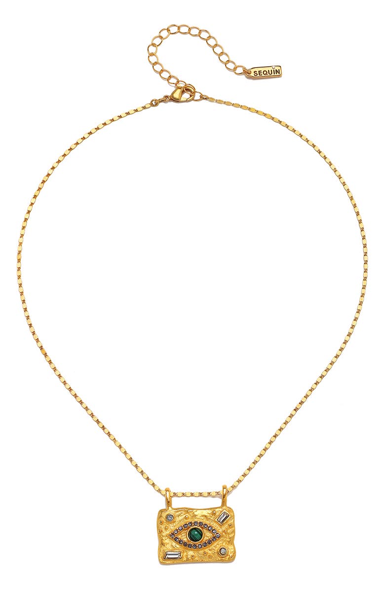 Sequin See No Evil Talisman Necklace, Main, color, Green