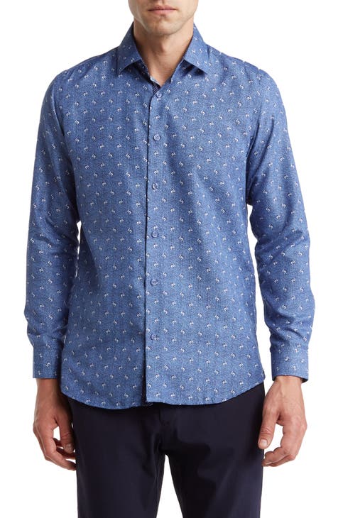 Slim Fit Geometric Print Performance Dress Shirt