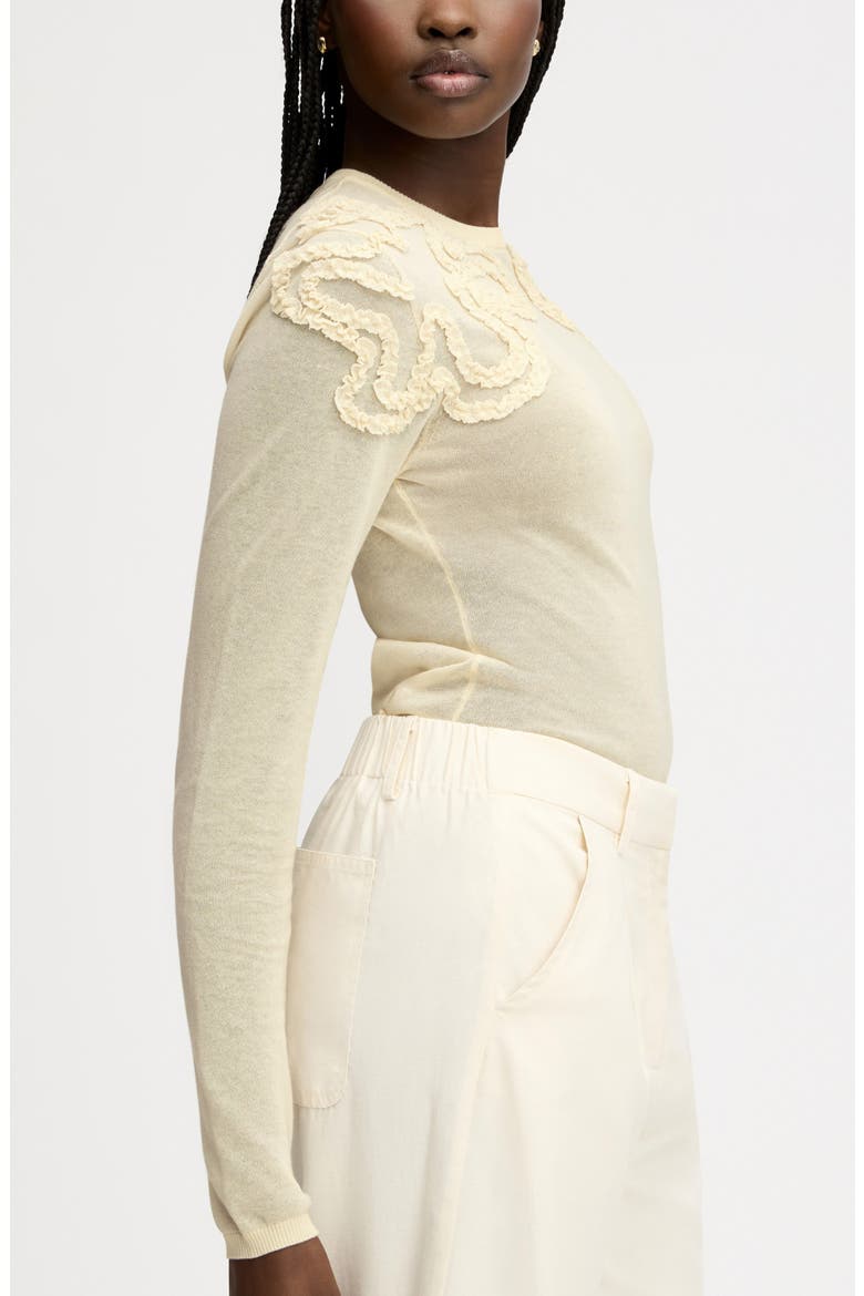 Ruffle Trim Sweater, Alternate, color, ALMOND