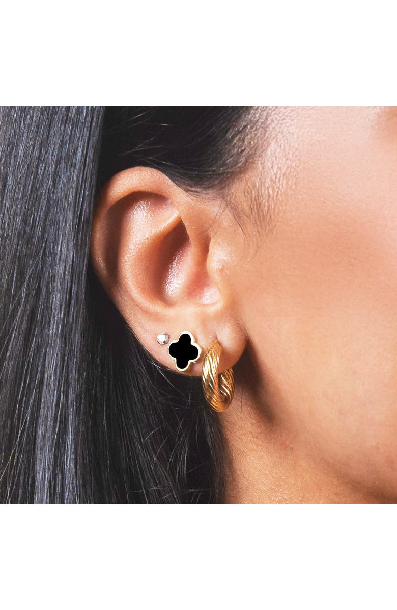 The Lovery Fine Jewelry Small Onyx Clover Stud Earrings, Alternate, color, Yellow Gold