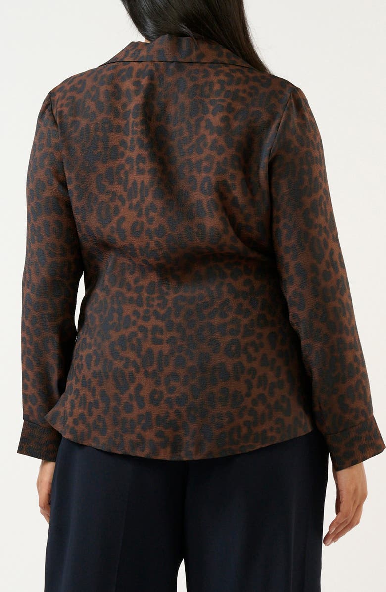 Estelle Leona Leopard Print Tie Front Button-Up Top, Alternate, color, Chocolate/ Navy