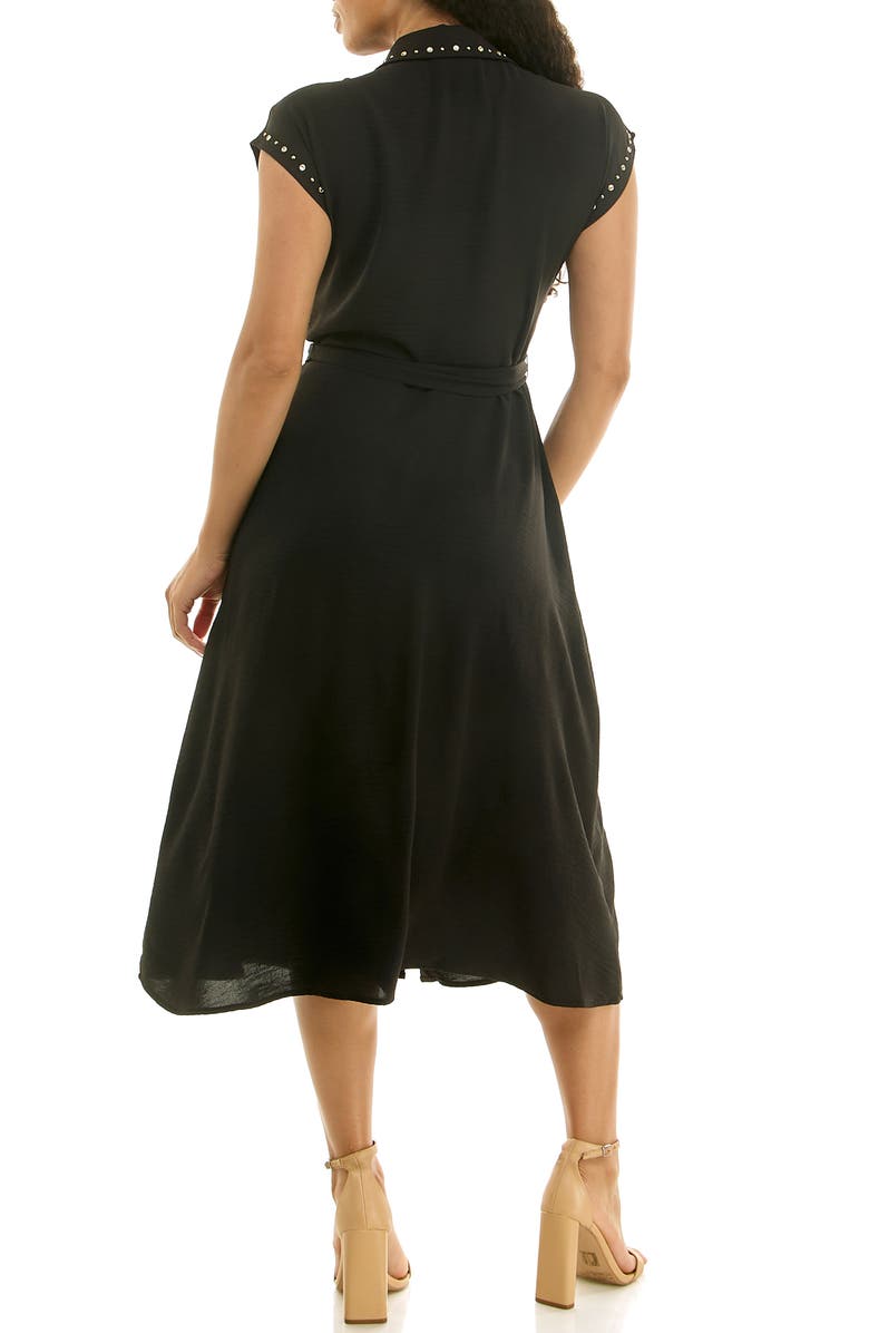 Nina Leonard Studded Cap Sleeve Midi Shirtdress, Alternate, color, Black