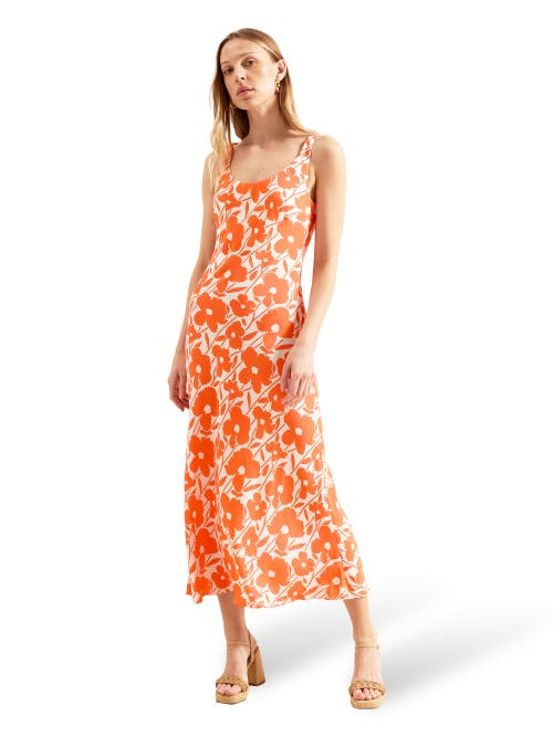 Ro&zo Womens Poppy-print Scoop-neck Woven Midi Dress Orange In Orange