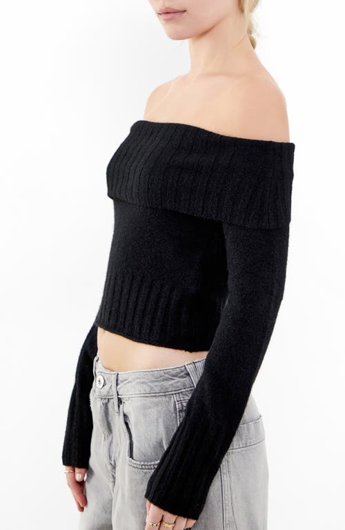 Bdg Urban Outfitters Patchwork Rib Off The Shoulder Crop Sweater In Black