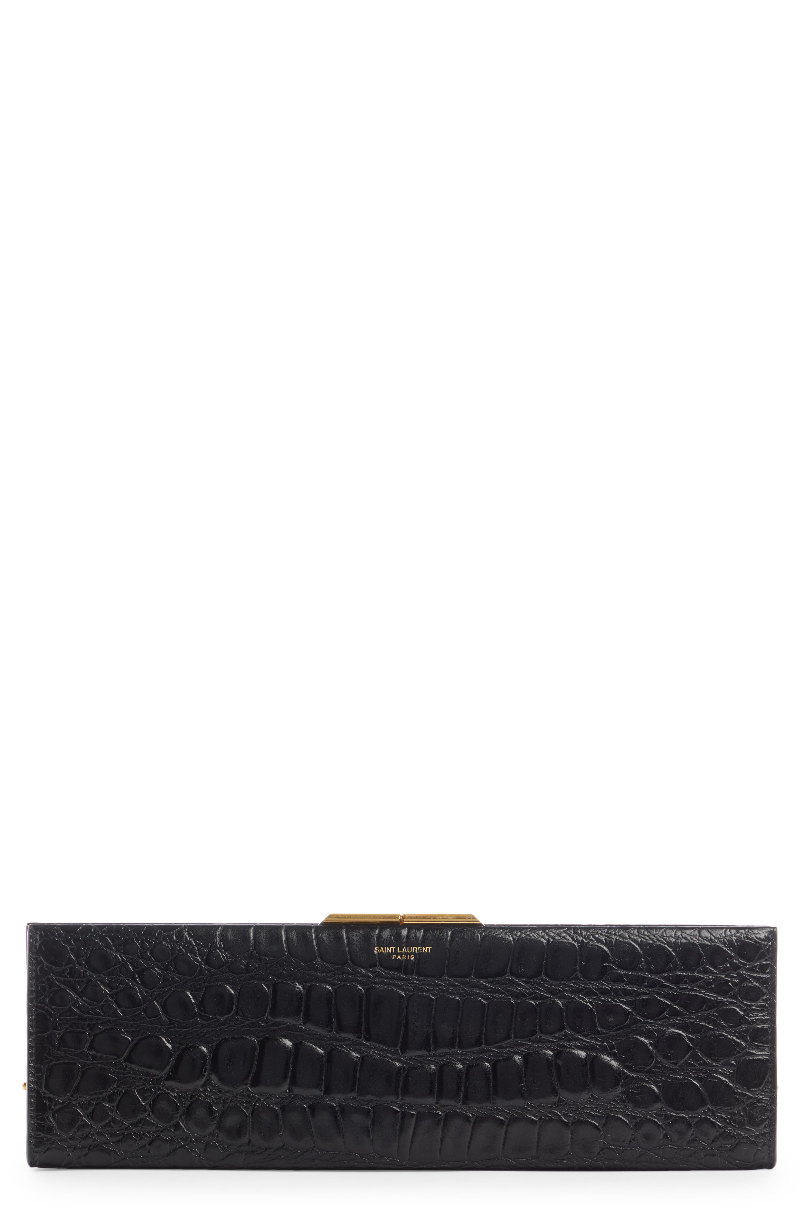 Saint Laurent Large Croc Embossed Leather Frame Clutch, Main, color, 