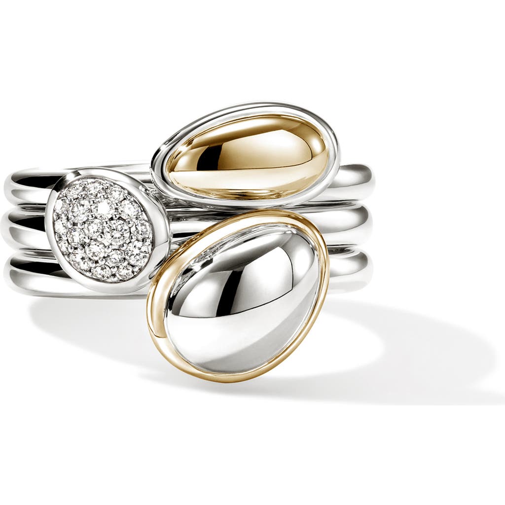 John Hardy Surf Pebble Set of 3 Stacking Rings in Silver And Gold at Nordstrom, Size 7