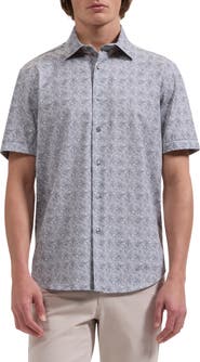 Bugatchi Miles OoohCotton® Leaf Print Short Sleeve Button-Up Shirt