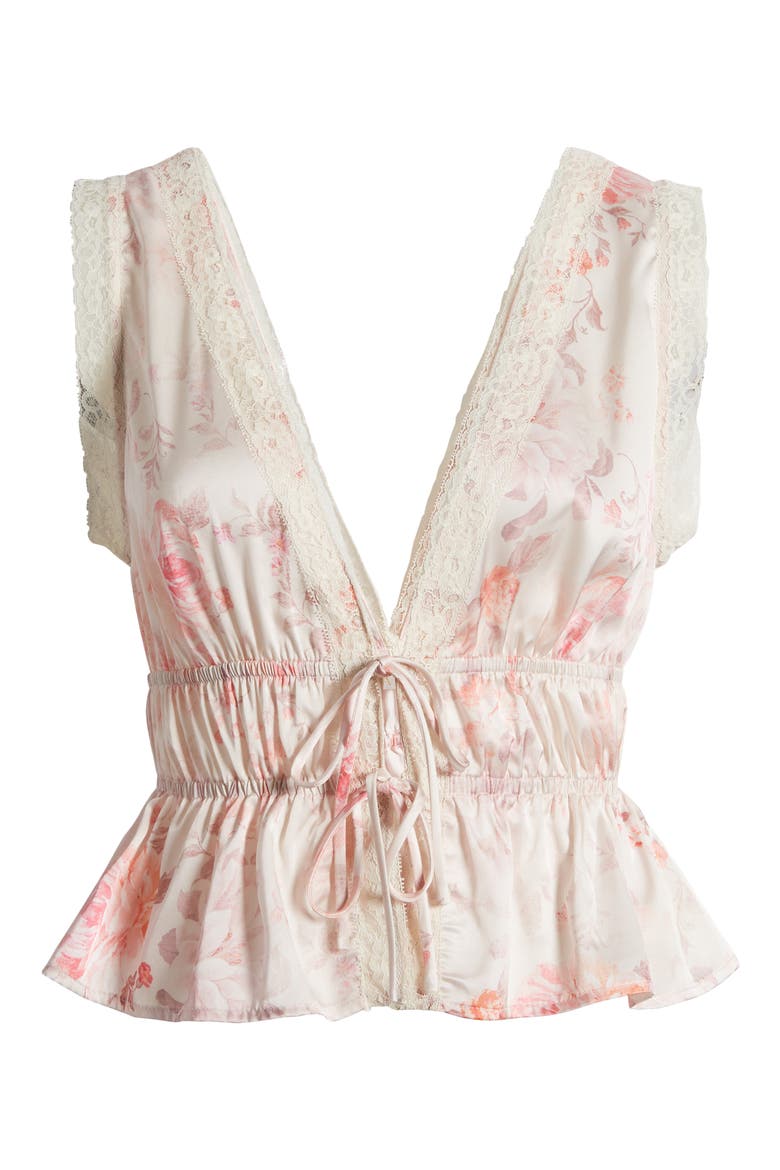 Beatrix Floral Tie Front Satin Top, Alternate, color, VINTAGE FLORAL