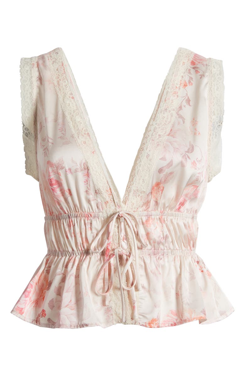 WAYF Beatrix Floral Tie Front Satin Top, Alternate, color, 