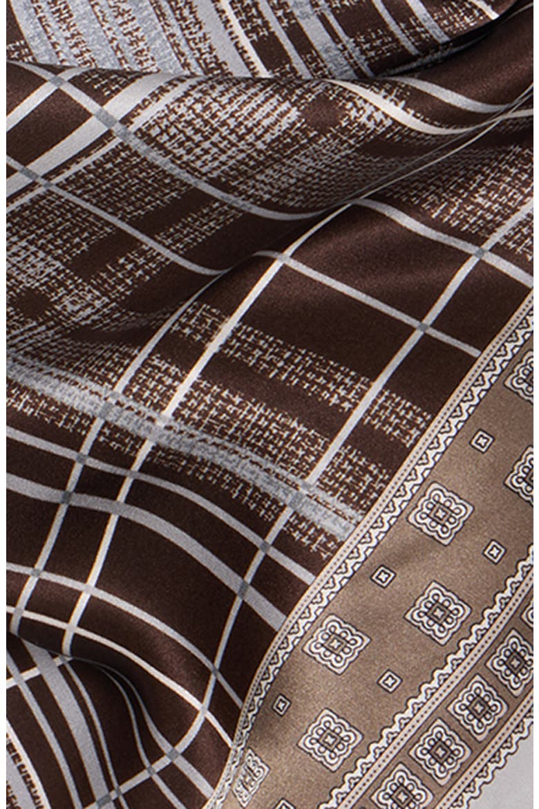 Volta Check Organic Silk Square Scarf, Alternate, color, GREY/ BROWN