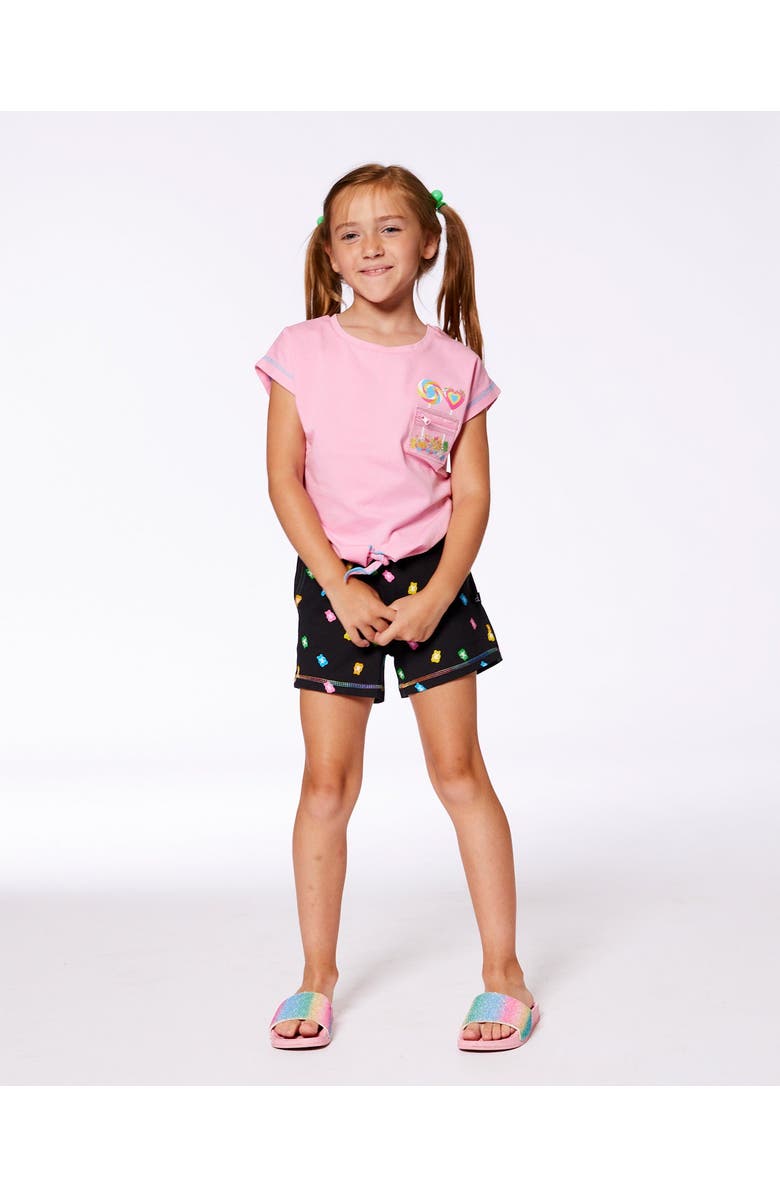 Deux par Deux Little Girl's Organic Cotton Tee With Print And Knot Candy Pink, Alternate, color, 