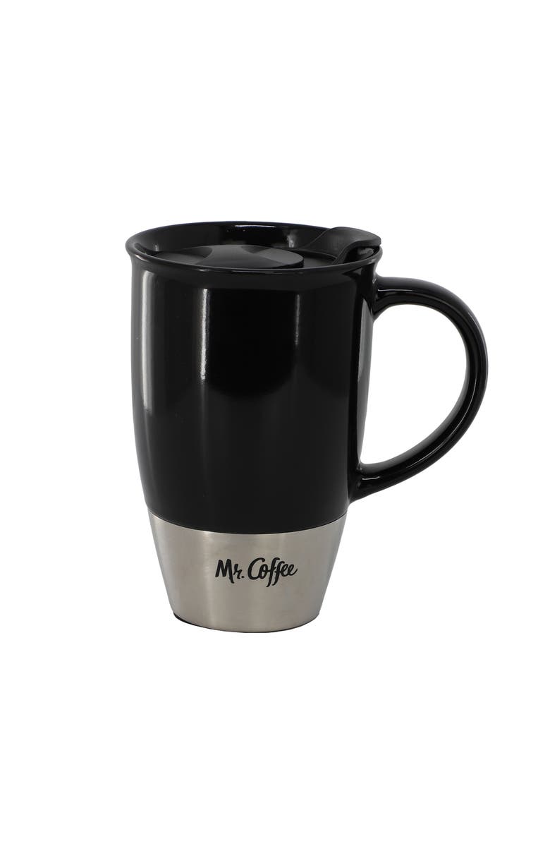 Mr. Coffee Coupleton 4 Piece 15 Ounce Stoneware Travel Mug Set with Lid, Alternate, color, Black
