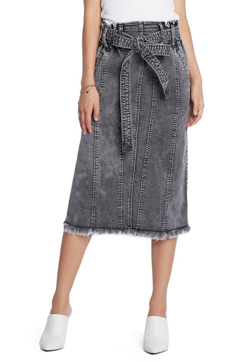 Tie Waist Raw Hem Denim Skirt, Main, color, STORM GREY