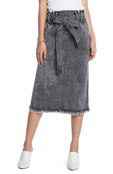 Tie Waist Raw Hem Denim Skirt