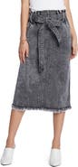 Wash Lab Denim Tie Waist Raw Hem Denim Skirt